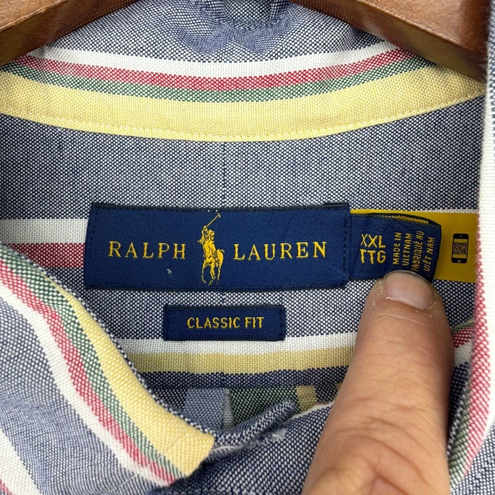 Polo Ralph Lauren Mens XXL Classic Fit Multi Color Striped Oxford Shirt Long Slv